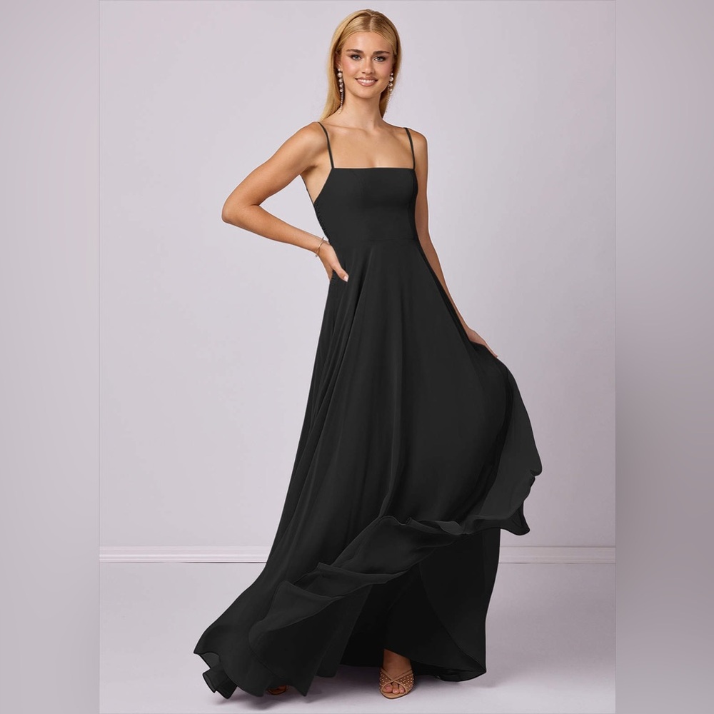 Barbie™ • AZAZIE 1020 Black A-Line Chiffon Dress Black 💕